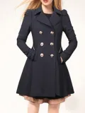 Women Peplum Coat Solid Color Double Breasted Pea Coat