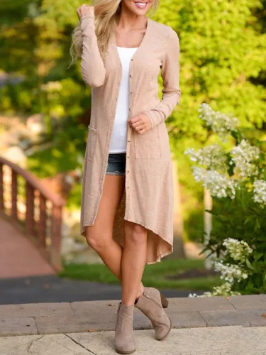Pockets Casual Solid Long Cardigan