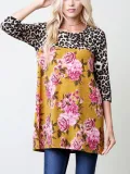 Leopard-Print Cotton-Blend Floral Long Sleeve T-Shirts