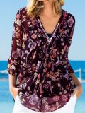 V Neck Long Sleeve Printed Shirts & Tops