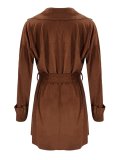Khaki Elegant Paneled Pu Plain Coat