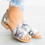 Peep Toe Side-cut Style Stacked Heel Flats