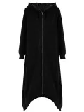 Hooded Long Sleeve Zip Irregular Long Coat