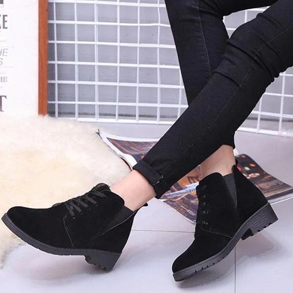 Women Spring Ankle Suede Lace-Up Casual Boots