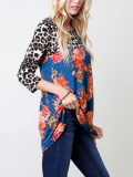 Leopard-Print Cotton-Blend Floral Long Sleeve T-Shirts