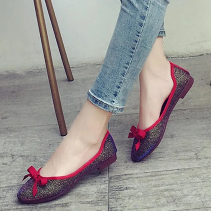 Women Bowknot  Sparkling Glitter Flats Casual Comfort Slip On Shoes