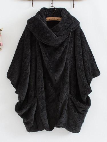 Casual Women Turtleneck Big Pockets Cloak Coats
