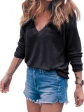 V Neck Basic Long Sleeve Solid Sweater
