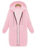 Women Plain Pockets Long Sleeve Plus Size Hoodie Coat