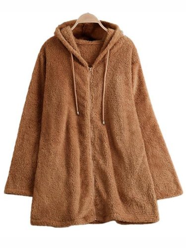 Solid Color Zipper Hooded Casual Hoodie