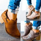 Women PU Booties Casual Comfort Adjustable Buckle Plus Size Shoes