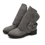 Gray Spring/Fall Buckle Chunky Heel Daily Boots