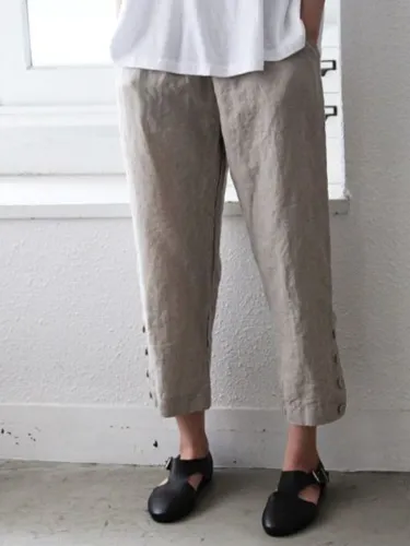 Light Kahaki Casual Plain Cotton Pants