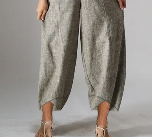 Plus Size Women Cotton And Linen Solid Loose Casual Pants