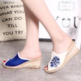 Sandkini Peep Toe Cloth Flower Wedge Heel Slippers