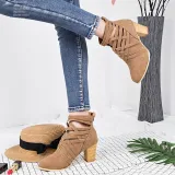 Weave Zipper Casual Chunky Heel Suede Boots