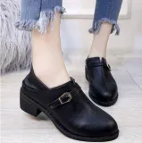 Brown PU Chunky Heel Buckle Daily Boots