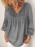 Navy Blue Long Sleeve Cotton-Blend Shirts & Tops