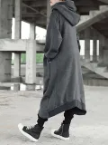 Hooded Long Sleeve Zip Irregular Long Coat