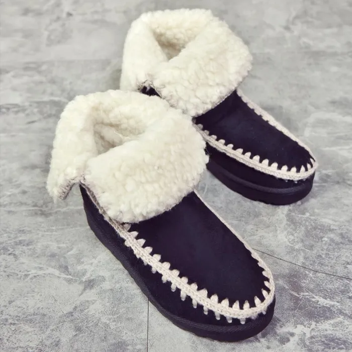 Women Snow Booties Casual Slip On Plus Size Warm Shoes