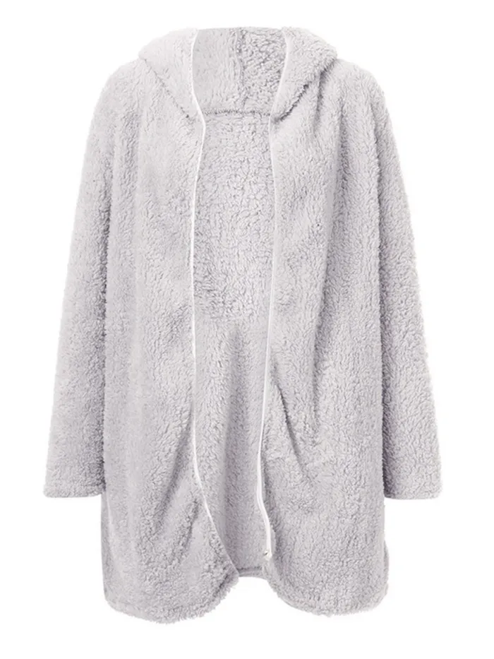 Women Cashmere Sherpa Coat Warm Teddy Bear Coats With Hoodie