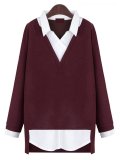 Long Sleeve Color-Block Casual Plus Size Blouse