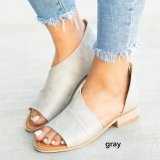Peep Toe Side-cut Style Stacked Heel Flats