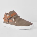 Plus Size Canvas Ankle Boots Flat Heel Buckle Booties with Zipper