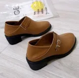 Brown PU Chunky Heel Buckle Daily Boots