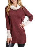 Cowl Neck Casual Patchwork Vented Sweater