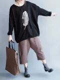 H-line Casual Batwing Feather Print Sweatshirt