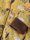 Vintage Floral-Print Hoodie Buttoned Long Sleeve Coat