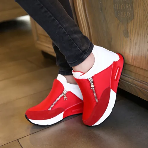 Solid Color Zipper Spring/Fall Athletic Flat Heel Running Hiking Shoes Thick Bottom Platform Shoes