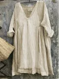 V Neck 3/4 Sleeve Striped Casual Bat Sleeve Tops