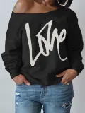 Womens Round Neck LOVE Printed Hoodie