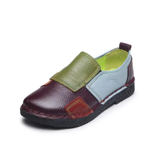 Yellow Color Block Spring/Fall Daily Genuine Leather Loafers