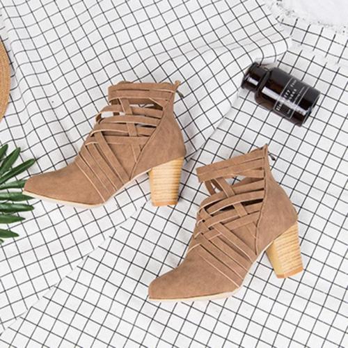 Weave Zipper Casual Chunky Heel Suede Boots