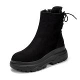 Womens Daily Flat Heel Artificial Suede Lace-up Boots Winter Snow Booties
