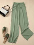 Plus Size Women Cotton And Linen Solid Loose Casual Wide Leg Pants