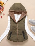 Coral Velvet Sleeveless Solid Cotton Hoodie Appliqued Vest