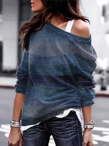 Vintage One Shoulder Long Sleeve Cotton T-Shirts