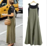 Pockets Linen Casual Loose Solid Plus Size Jumpsuits