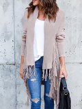 Elegant Fringed Solid Cotton-blend Quilted Coat