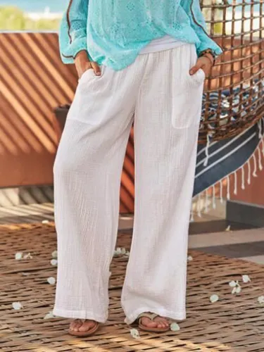 Cotton-Blend Plain Pants