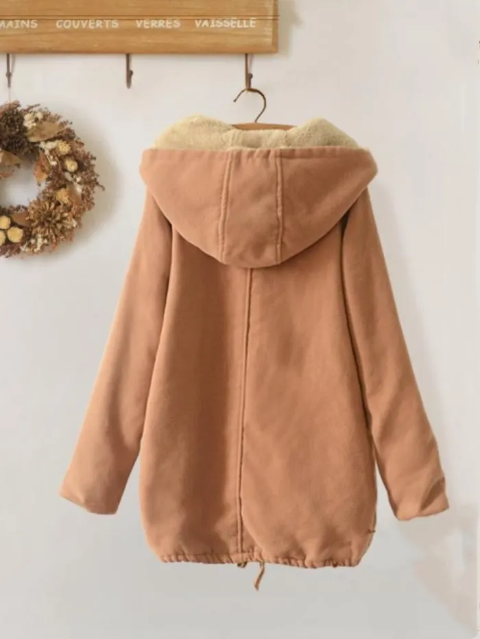 Solid Cotton Vintage Hoodie Long Sleeve Coat