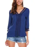 Solid Color Lace Chiffon Blouse