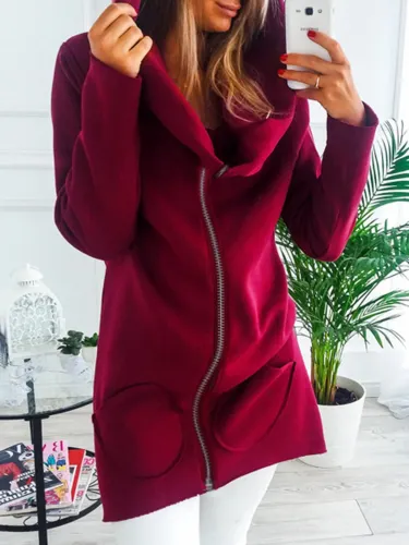 Solid Long Sleeve Pockets Women's Warm Hoodies