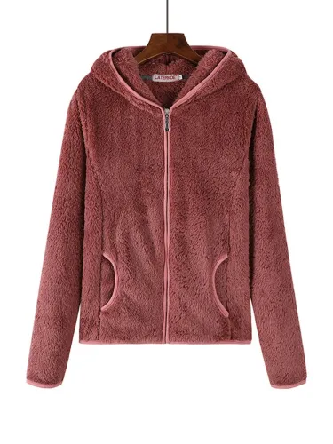 Hoodie Sherpa Coat Solid Zipper Teddy Bear Coats