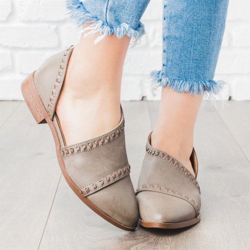 Trendy Stitched Style Side Cutout Loafers Casual PU Low Heel Loafers
