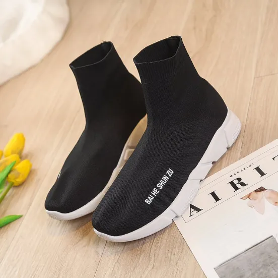 Black Socks Shoes Spring/Fall Athletic Flat Heel Elastic Cloth Shoes